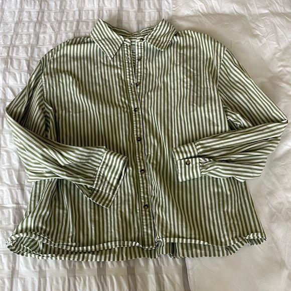 Isalis 100% cotton green striped button down shirt oversized M - Picture 1 of 4